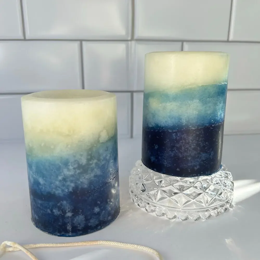 Pier 1 Imports Blue Ombre Pillar Candles Sapphire Orchid Set 3x4